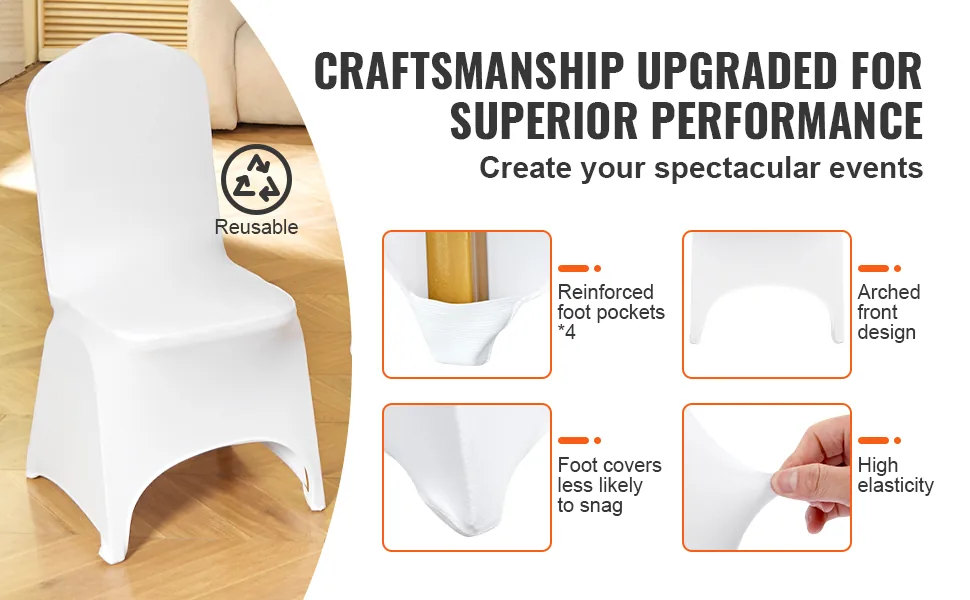 VEVOR Stretch Spandex Folding Chair Covers 100 PCS White-Arc overview