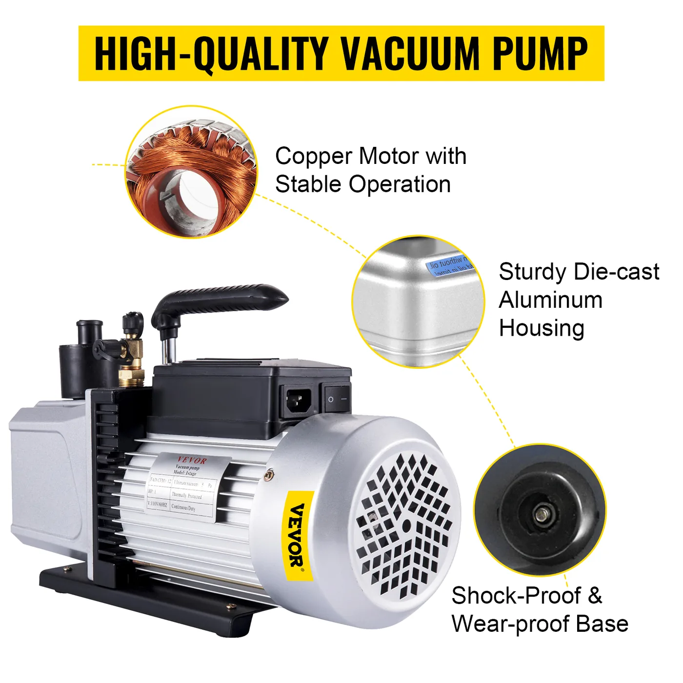 VEVOR Vacuum Pump 12CFM 1 HP Single Stage Air Conditioning V feature 2