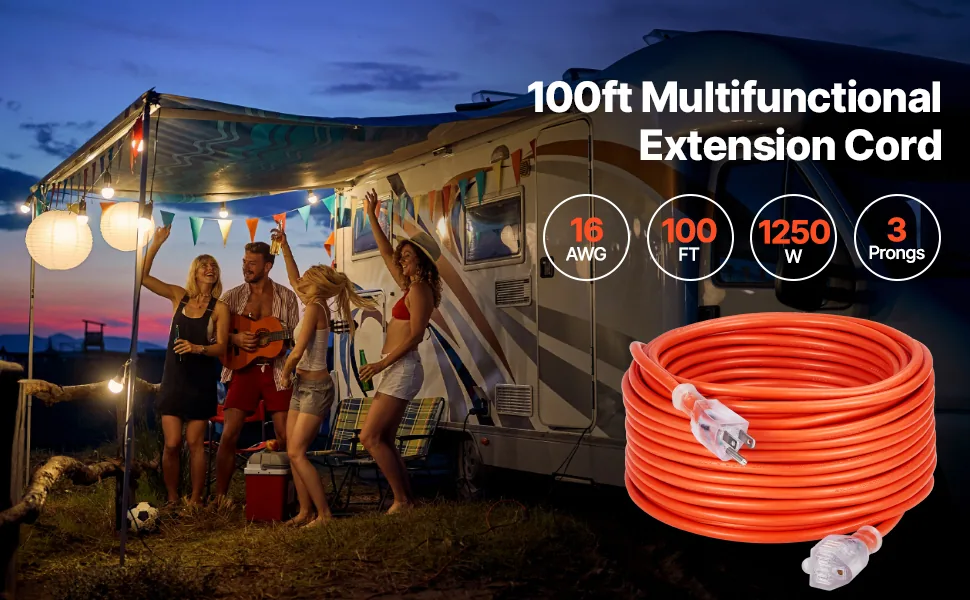 VEVOR 100FT Indoor Outdoor Extension Cord 16 AWG overview