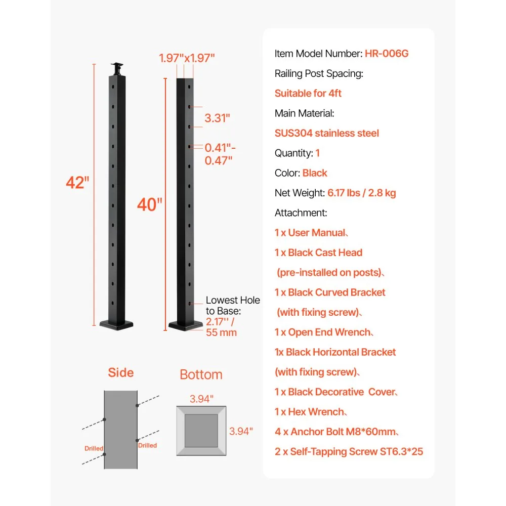 cable railing post package contents and hardware