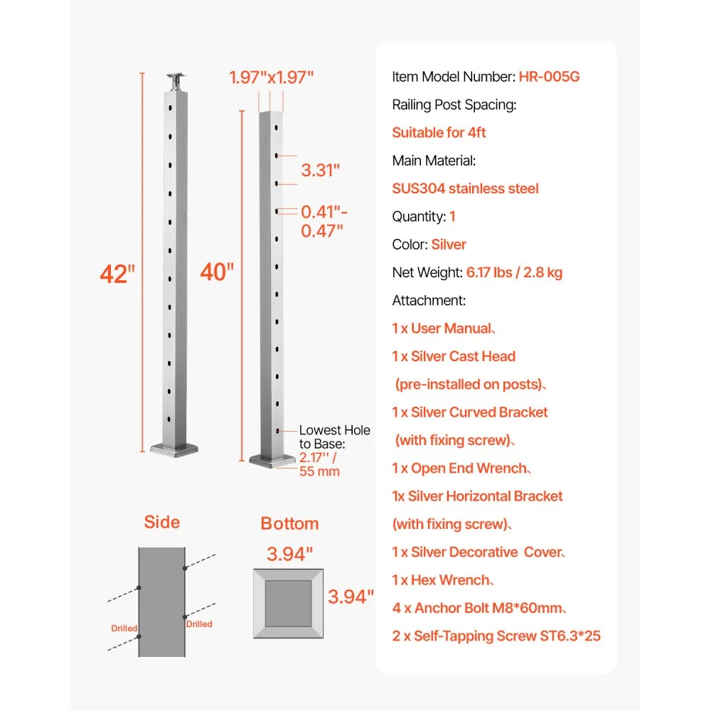 cable railing post package contents and hardware