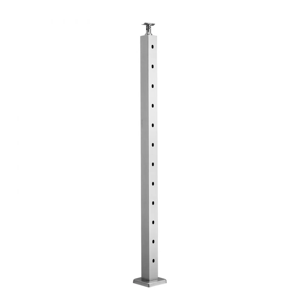 cable railing post base plate closeup