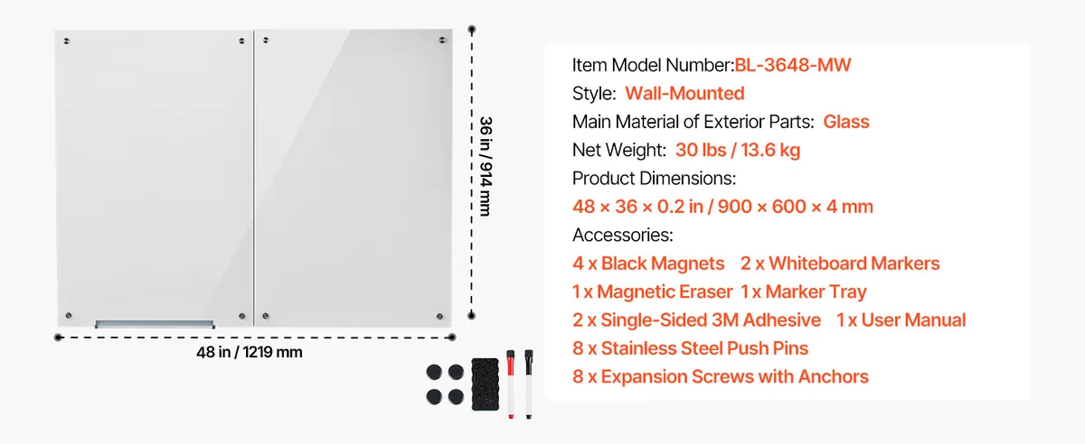 VEVOR 2 pack glass dry erase board product details