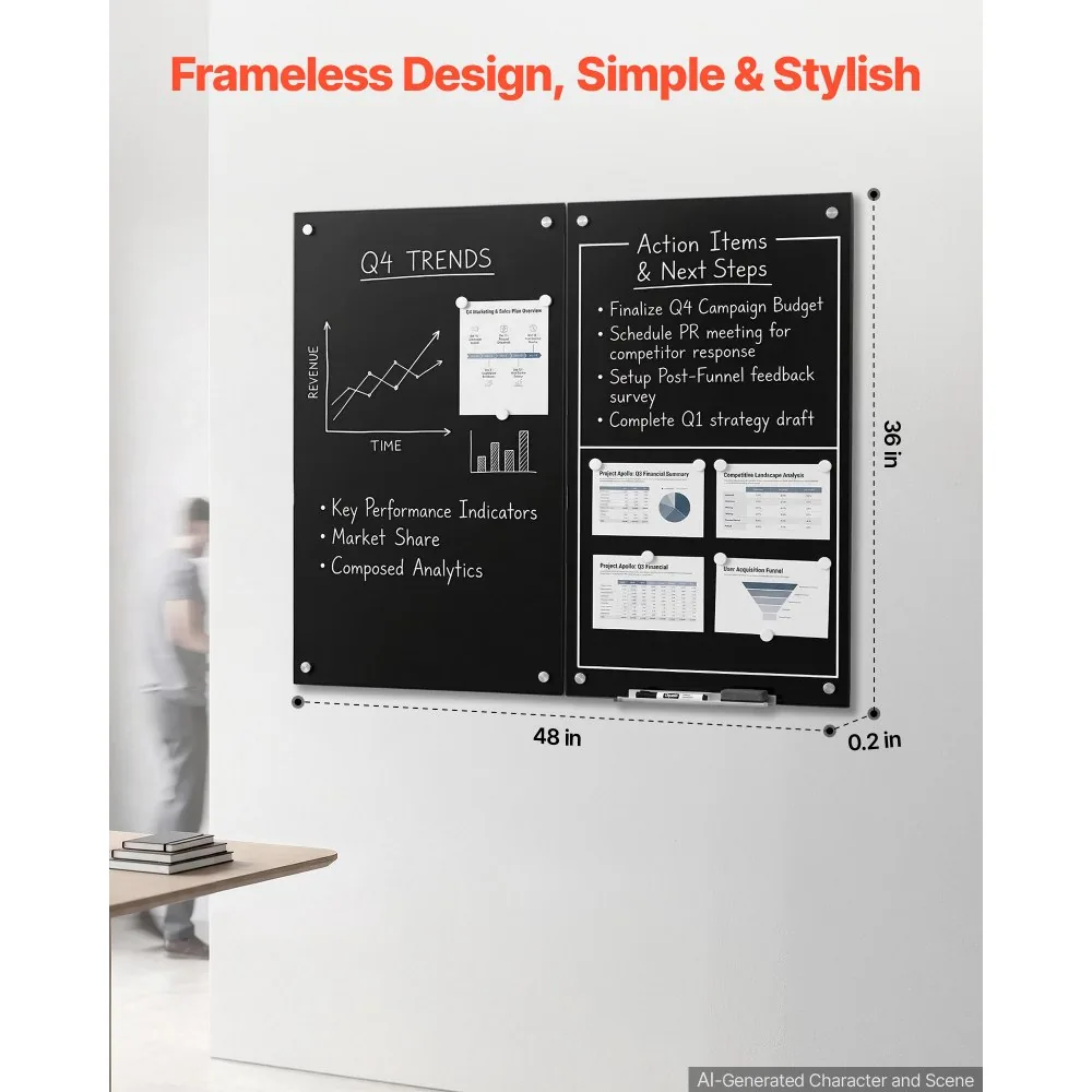 VEVOR 2 Pack 35.4 x 23.6 in Glass Dry Erase Board in use