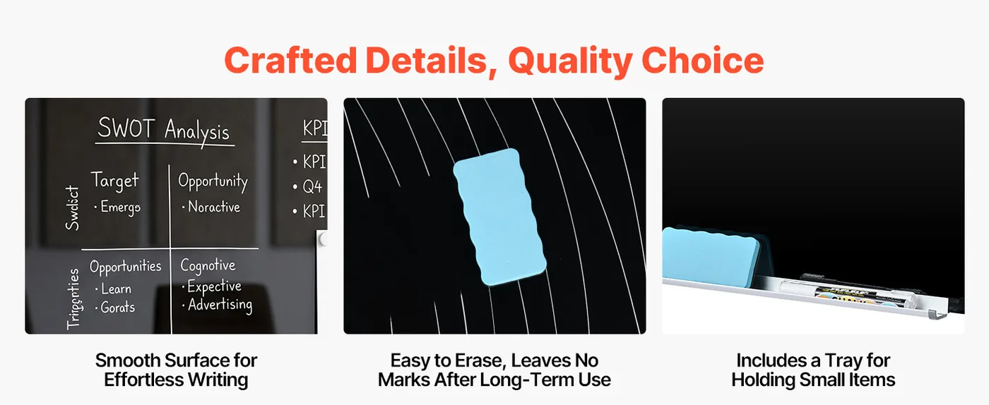 VEVOR 2 Pack 35.4 x 23.6 in Glass Dry Erase Board glass surface detail 2