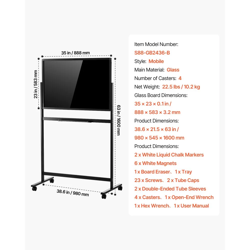 VEVOR tempered glass whiteboard durable build