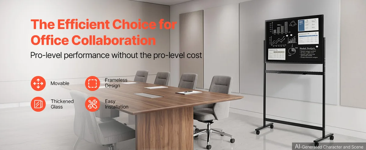 VEVOR 35 x 23 in mobile glass whiteboard overview