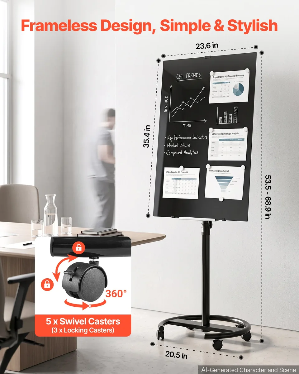 VEVOR magnetic glass whiteboard in office meeting room