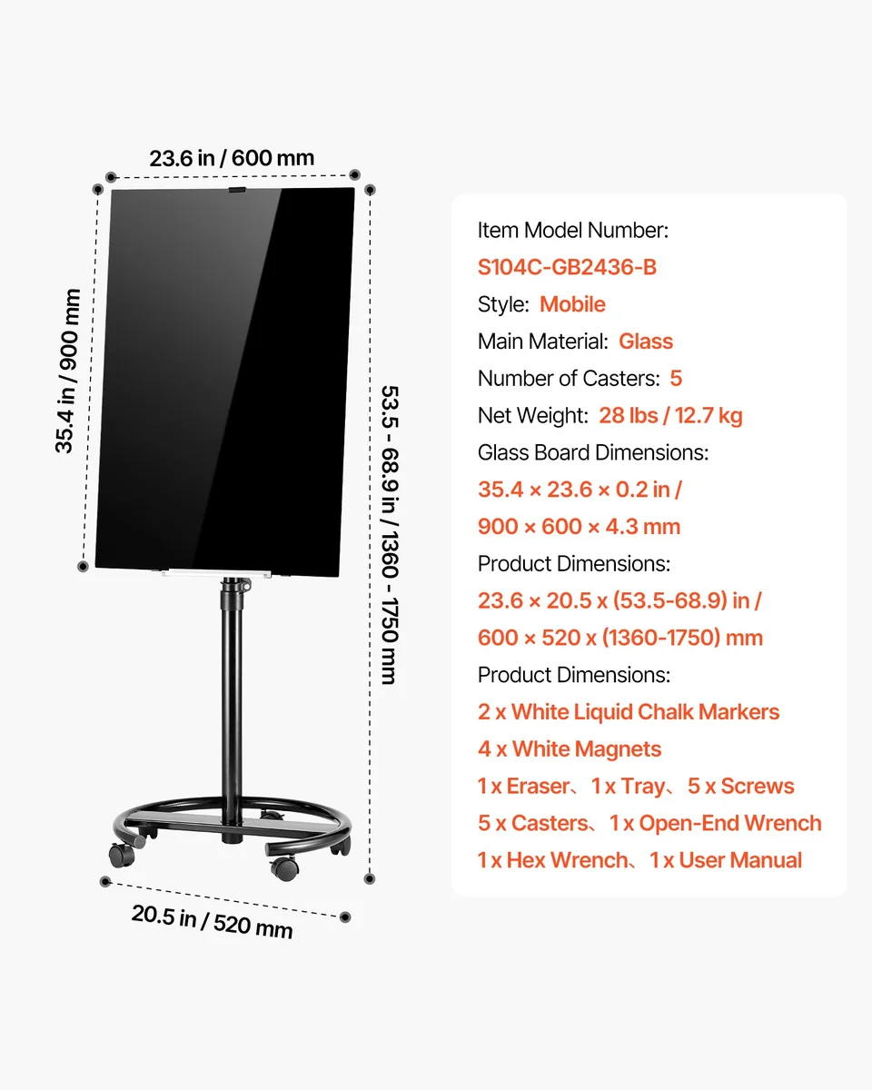VEVOR magnetic glass whiteboard assembly steps