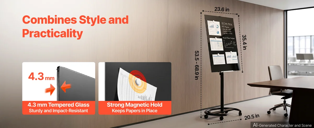 VEVOR magnetic glass whiteboard magnetic surface