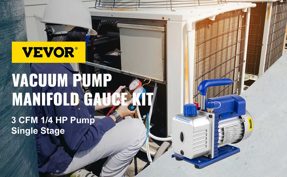 VEVOR 3CFM 1/4HP Single Stage Air Vacuum Pump HVAC R134a R12 overview