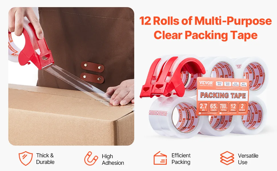 VEVOR Clear Packing Tape 2 Dispensers 1.88 inch 12 Pack overview
