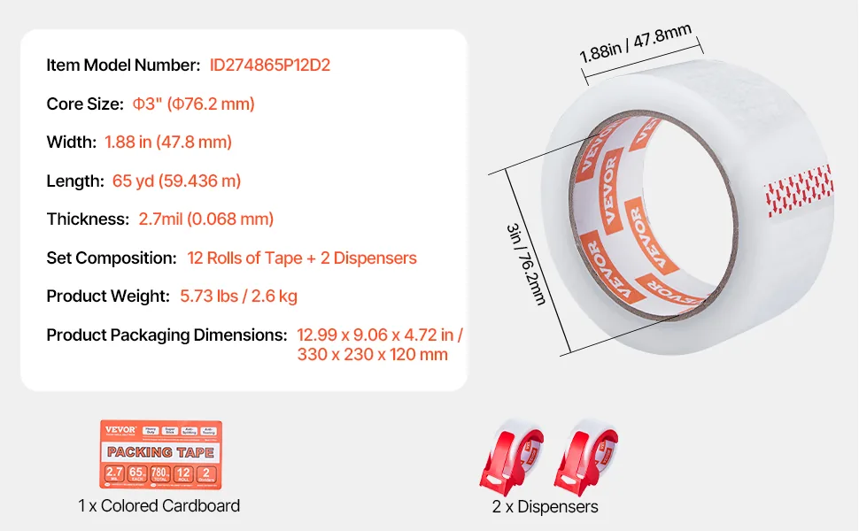 VEVOR Clear Packing Tape 2 Dispensers 1.88 inch 12 Pack feature 5