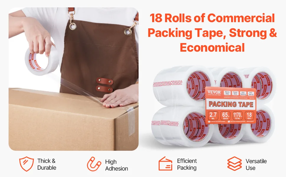 VEVOR Clear Packing Tape No Dispensers 1.88 inch 18 Pack overview