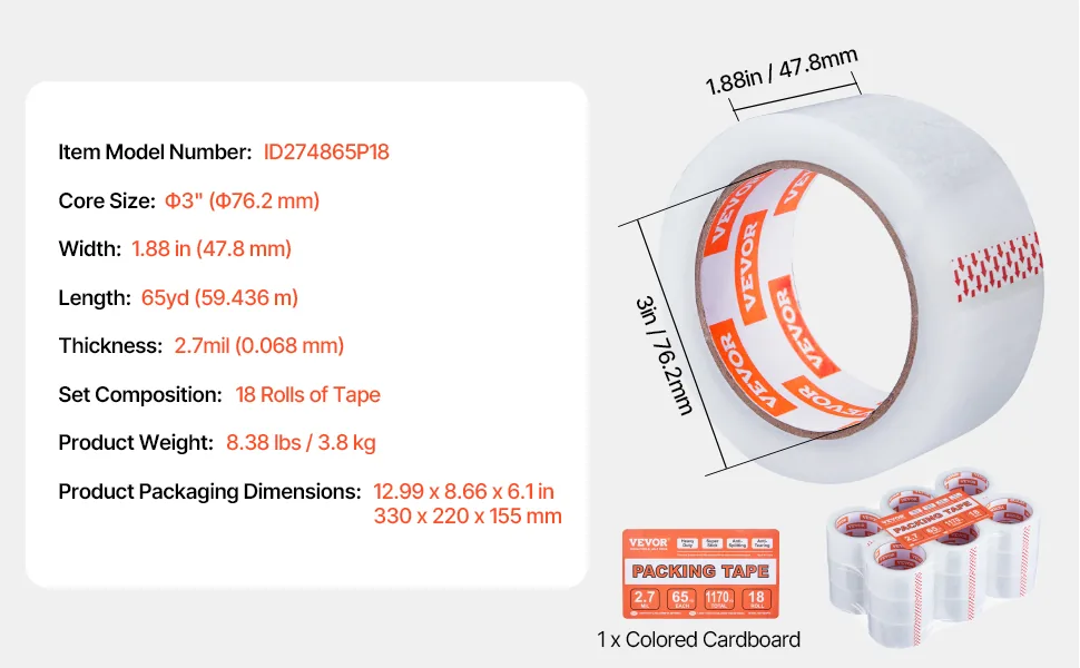 VEVOR Clear Packing Tape No Dispensers 1.88 inch 18 Pack feature 5