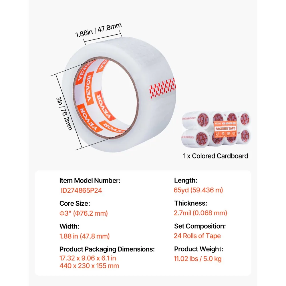 VEVOR Clear Packing Tape No Dispensers 1.88 inch 24 Pack product image 7