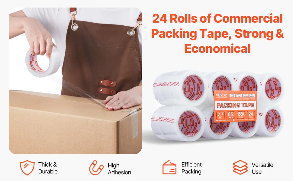 VEVOR Clear Packing Tape No Dispensers 1.88 inch 24 Pack overview