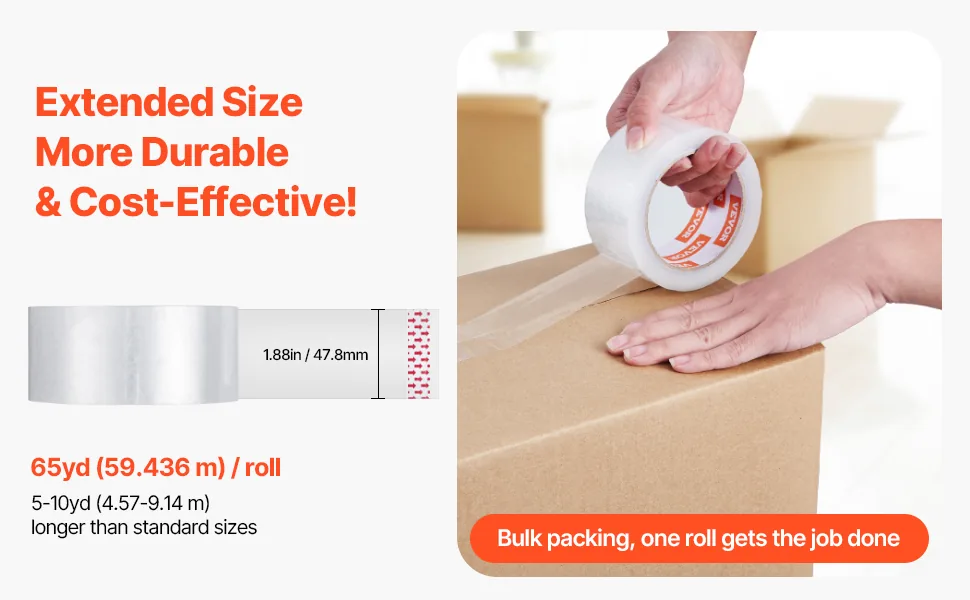 VEVOR Clear Packing Tape No Dispensers 1.88 inch 24 Pack feature 1