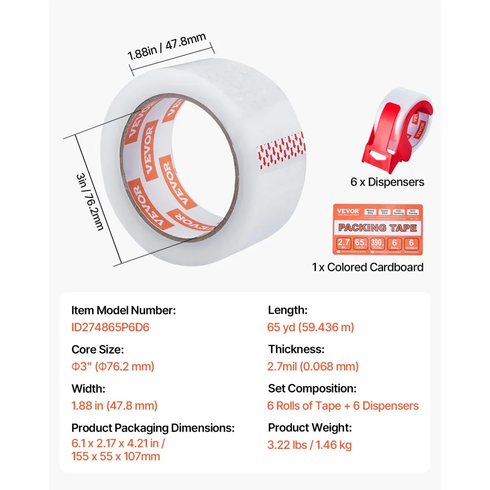VEVOR Clear Packing Tape 6 Dispensers 1.88 inch 6 Pack product image 7