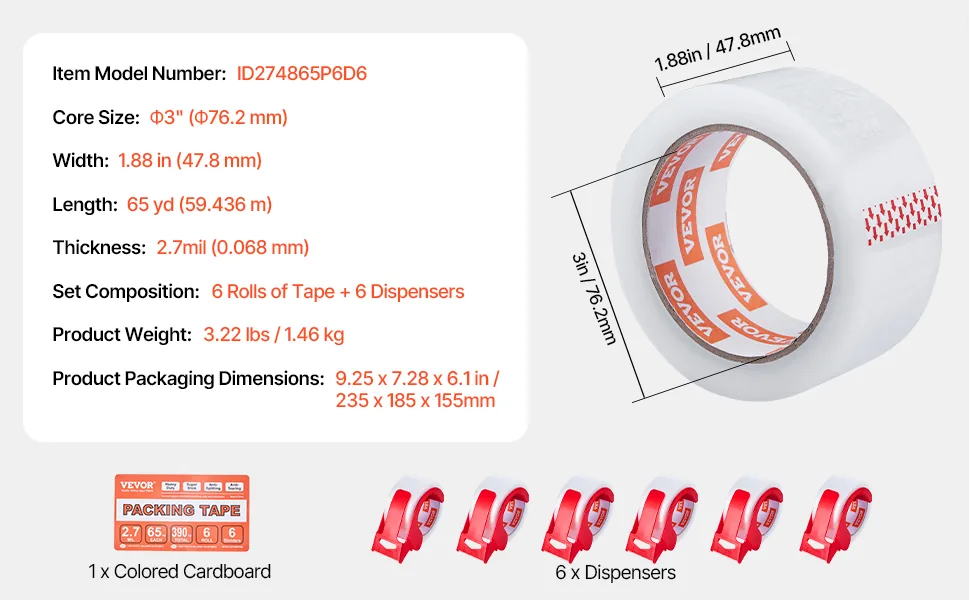 VEVOR Clear Packing Tape 6 Dispensers 1.88 inch 6 Pack feature 5