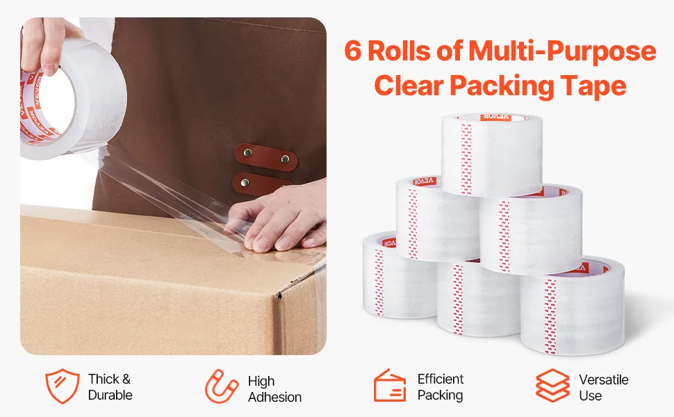 VEVOR Clear Packing Tape No Dispensers 3 inch 6 Pack overview