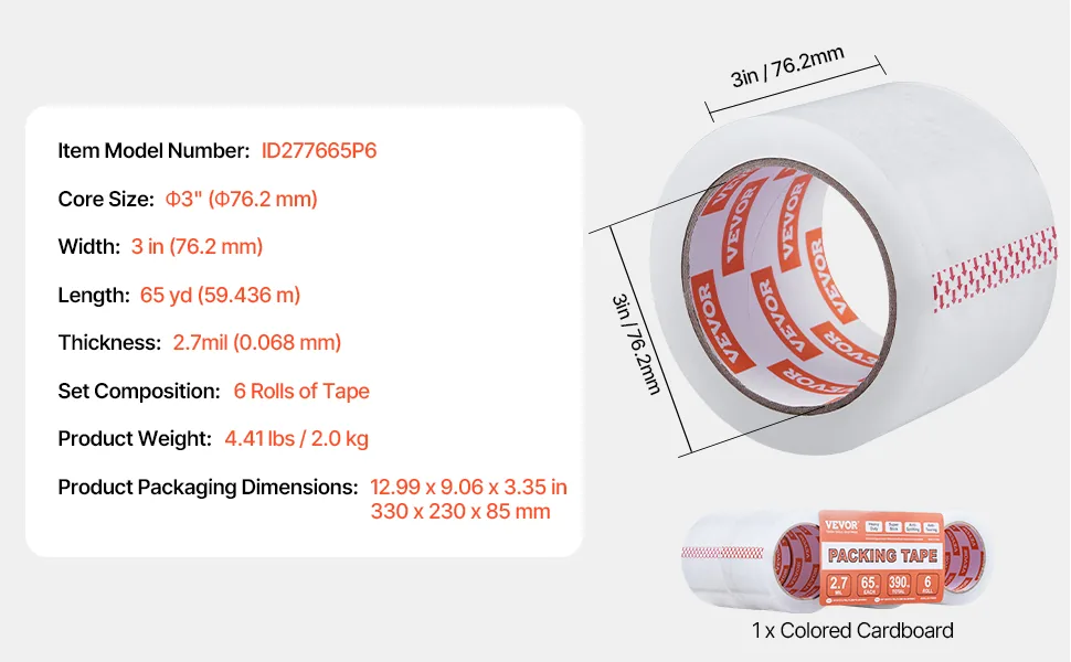VEVOR Clear Packing Tape No Dispensers 3 inch 6 Pack feature 5