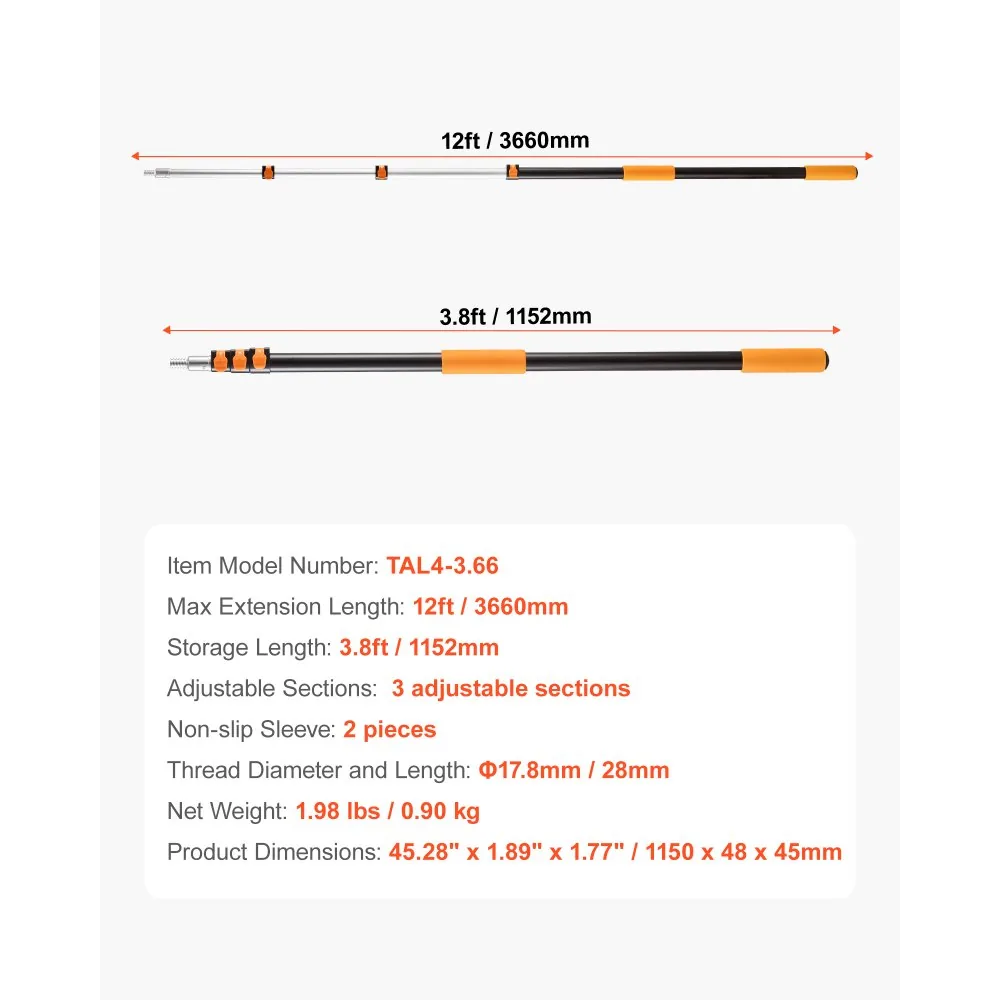 VEVOR Telescopic Extension Pole 4-12ft product image 7