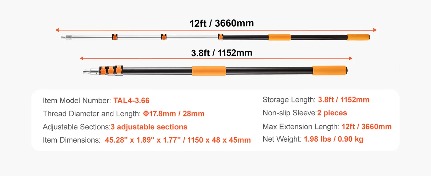 VEVOR Telescopic Extension Pole 4-12ft feature 5