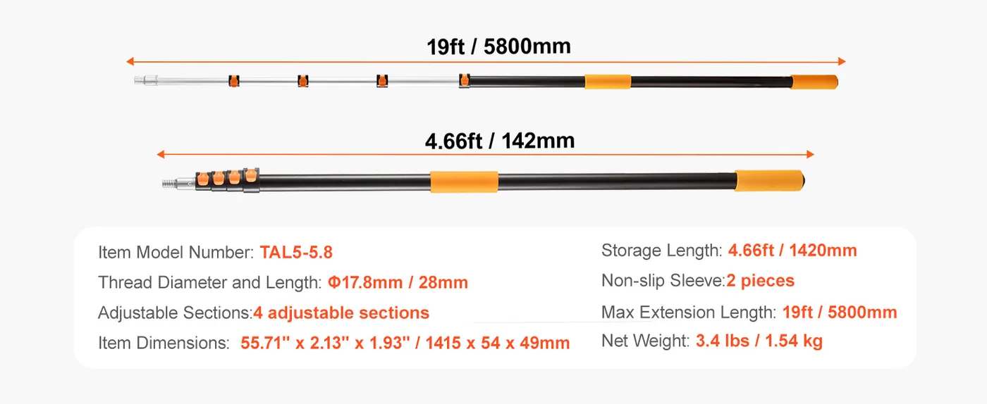 VEVOR Telescopic Extension Pole 5-19ft feature 5