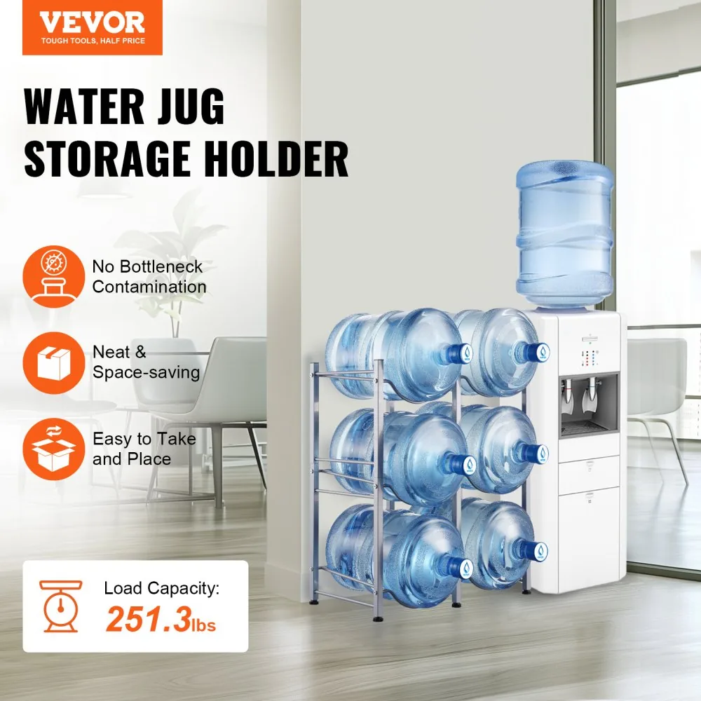 VEVOR 3 Tiers Water Jug Holder 6 Buckets Silver product image 2