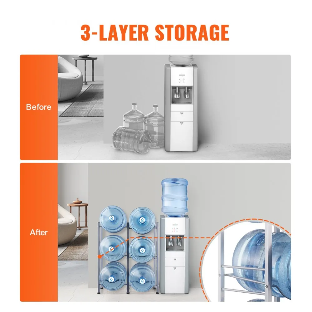 VEVOR 3 Tiers Water Jug Holder 6 Buckets Silver product image 3