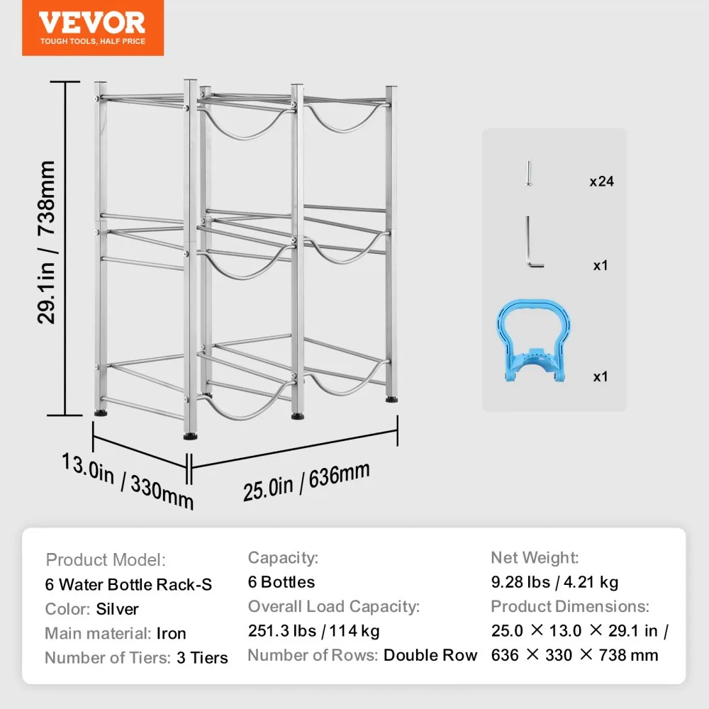 VEVOR 3 Tiers Water Jug Holder 6 Buckets Silver product image 7