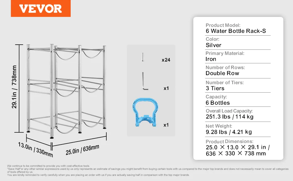 VEVOR 3 Tiers Water Jug Holder 6 Buckets Silver feature 5