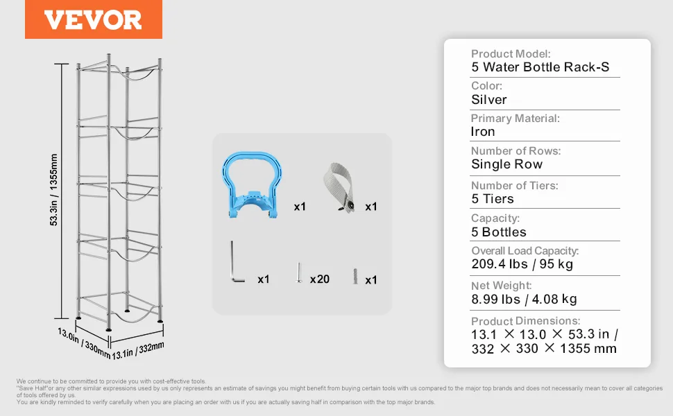 VEVOR 5 Tiers Water Jug Holder 5 Buckets Silver feature 5