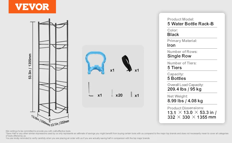 VEVOR 5 Tiers Water Jug Holder 5 Buckets Black feature 5