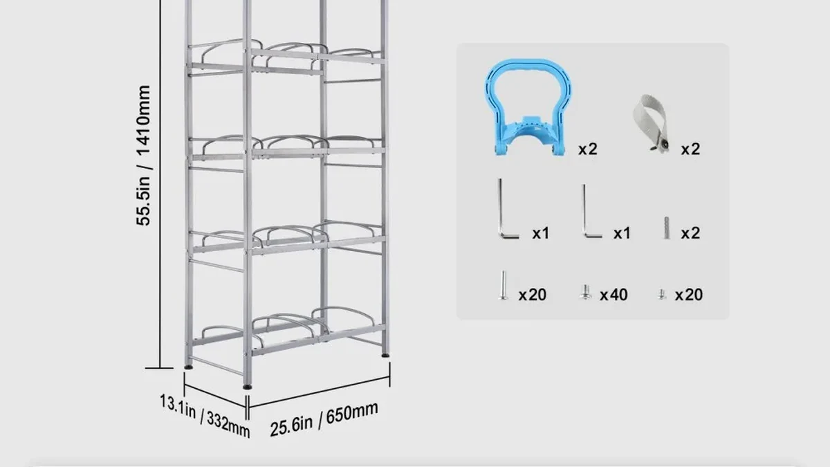 VEVOR water jug rack storing 5-gallon bottles in a storage room