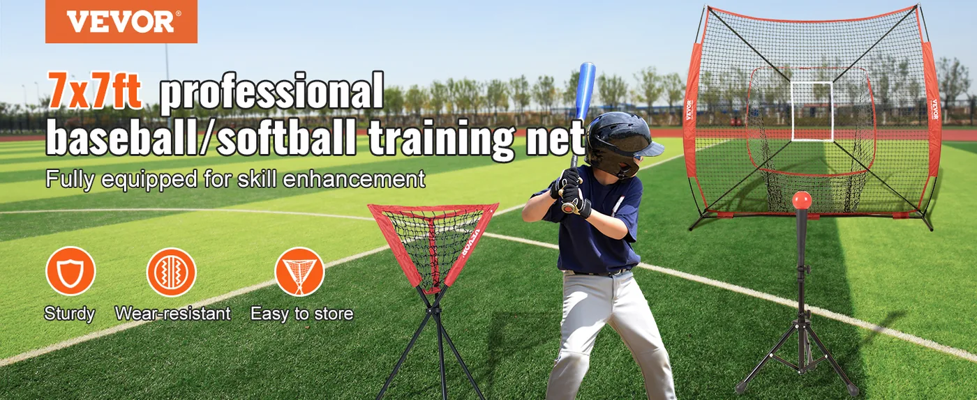 VEVOR 7x7 ft Baseball Softball Practice Net Single Hole and overview