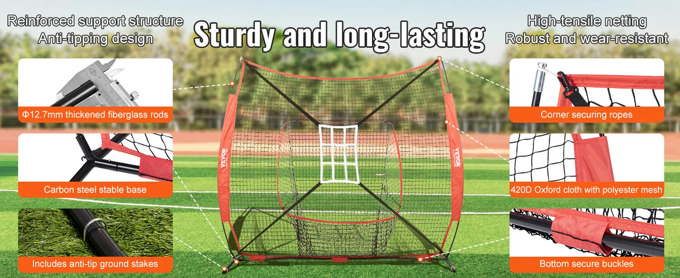VEVOR 7x7 ft Baseball Softball Practice Net Single Hole and feature 1