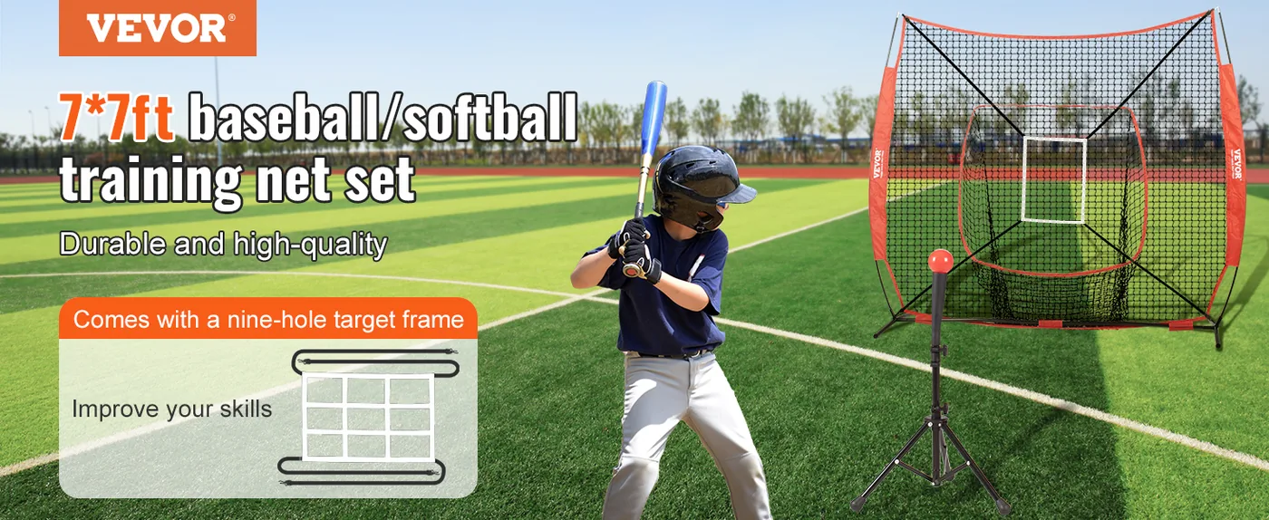 VEVOR 7x7 ft Baseball Softball Practice Net Single Hole and overview