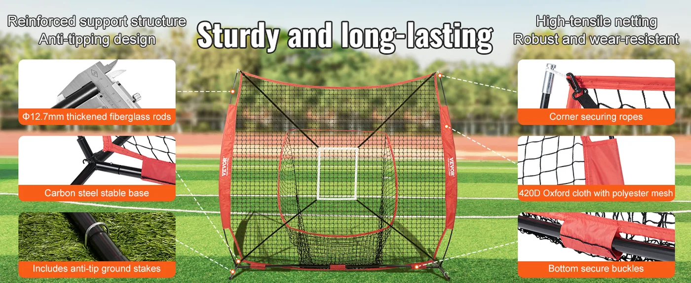 VEVOR 7x7 ft Baseball Softball Practice Net Single Hole and feature 1