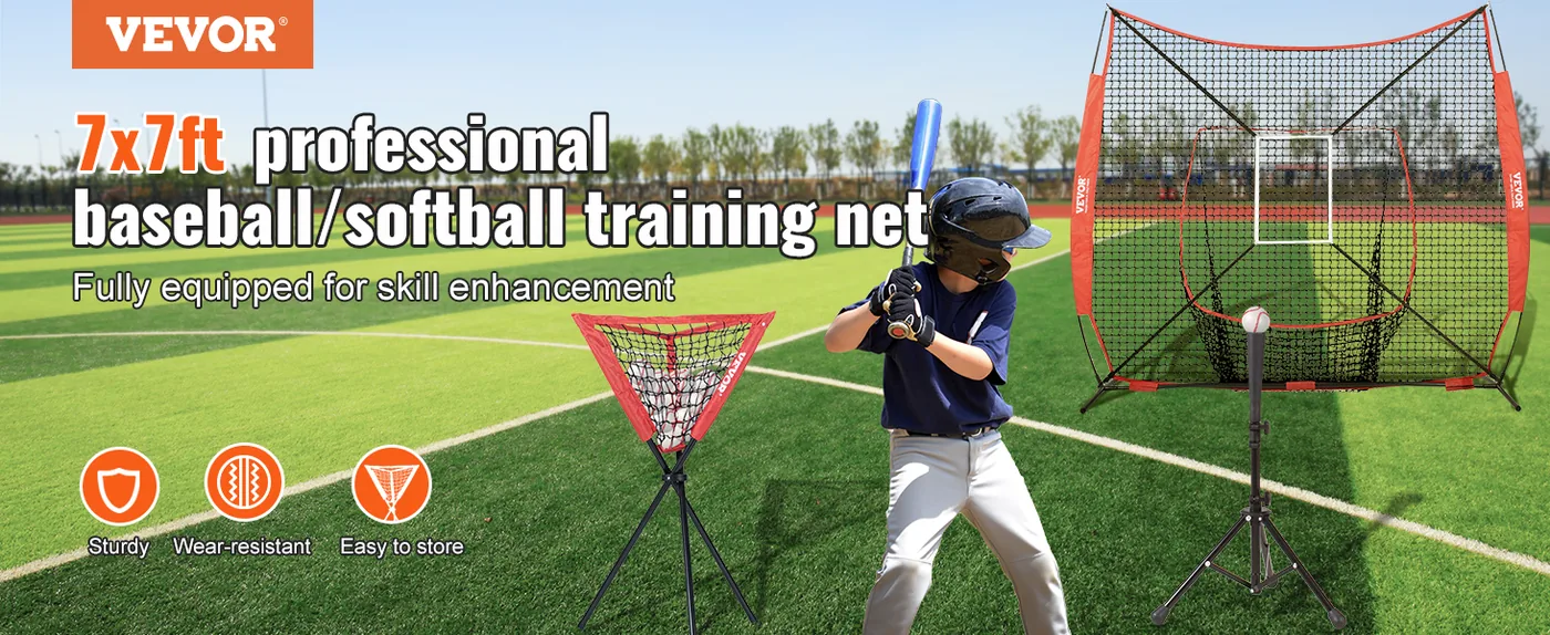 VEVOR 7x7 ft Baseball Softball Practice Net Single Hole and overview