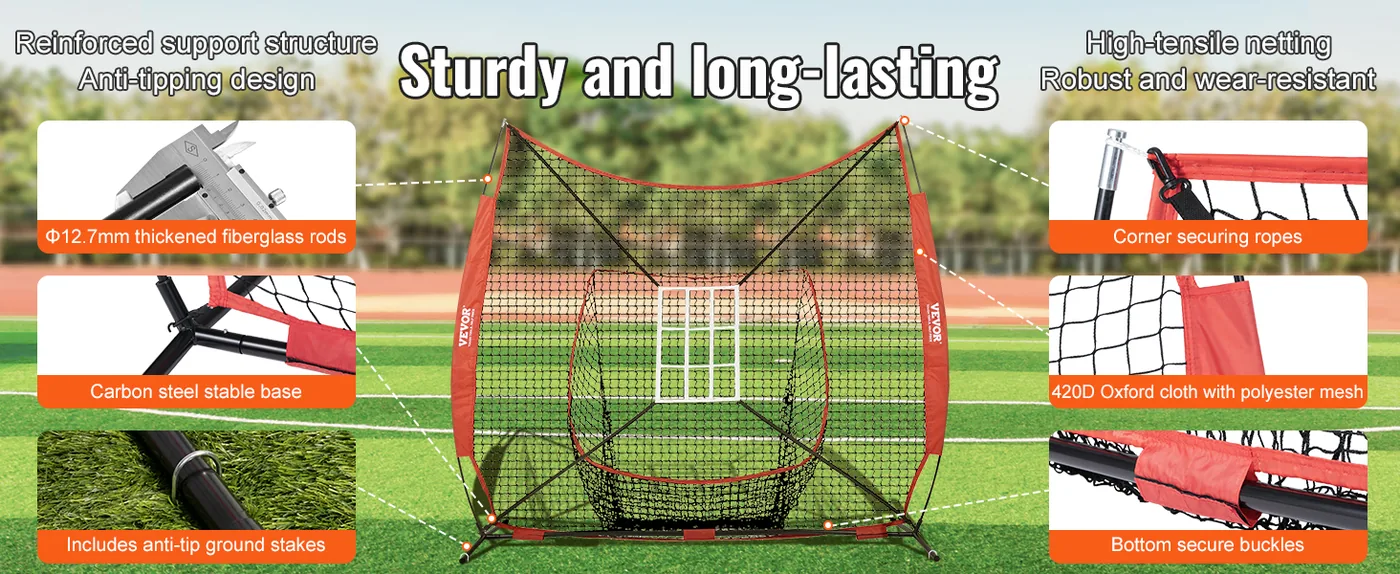 VEVOR 7x7 ft Baseball Softball Practice Net Single Hole and feature 1