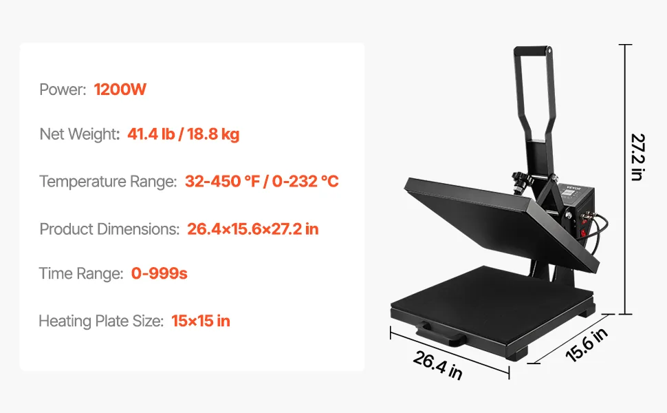 VEVOR Heat Press 15x15 in Black feature 5