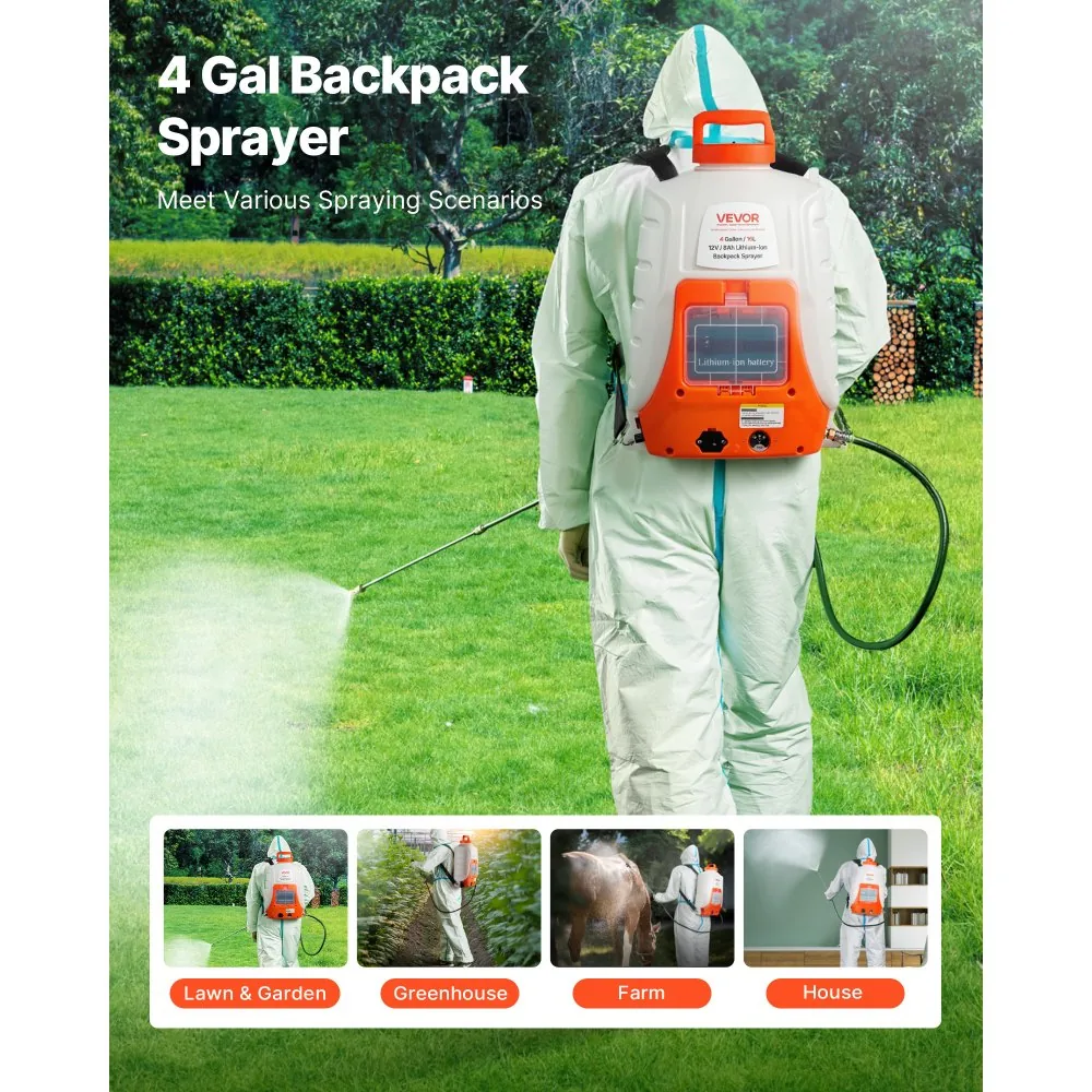 VEVOR backpack sprayer spraying garden weeds