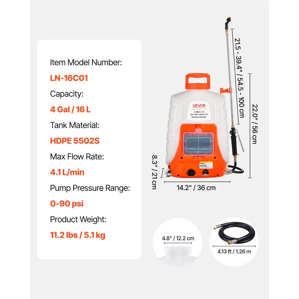 VEVOR backpack sprayer package contents