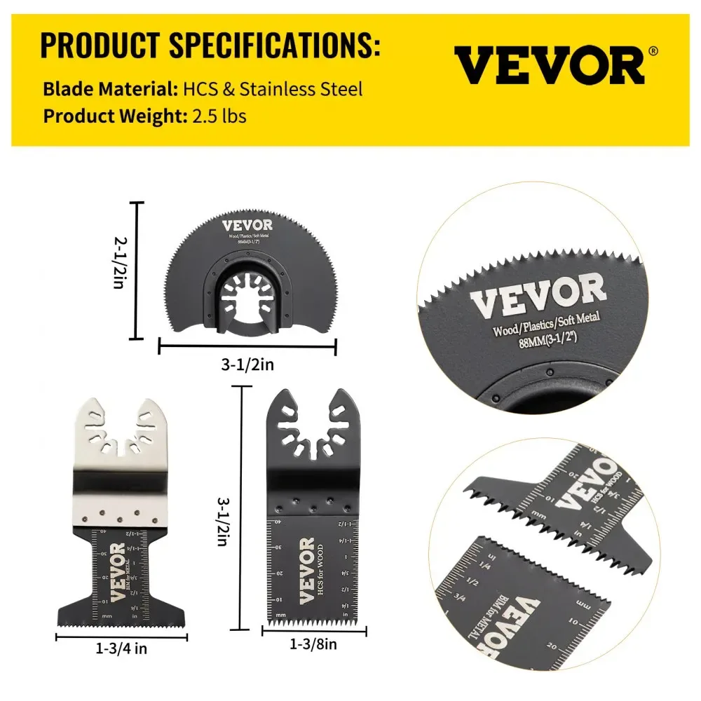 VEVOR 50 PCS HCS Oscillating Blades for Multitools package contents
