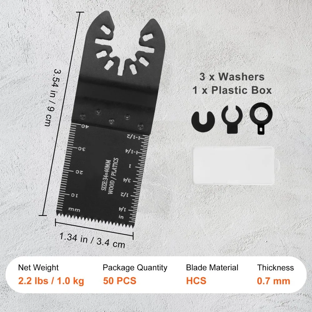 VEVOR 50 PCS Universal Oscillating Saw Blades for Multitools package contents
