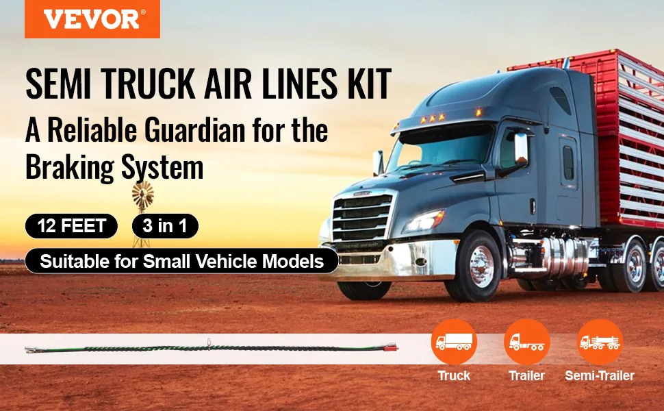 VEVOR 12FT Semi Truck Air Lines Kit with 2PCS Glad Hands overview
