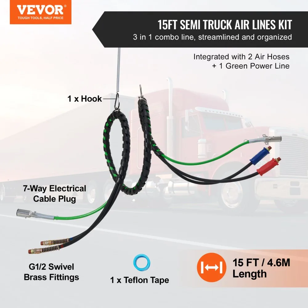VEVOR 12FT Semi Truck Air Lines Kit 12 ft Without Gladhand product image 2