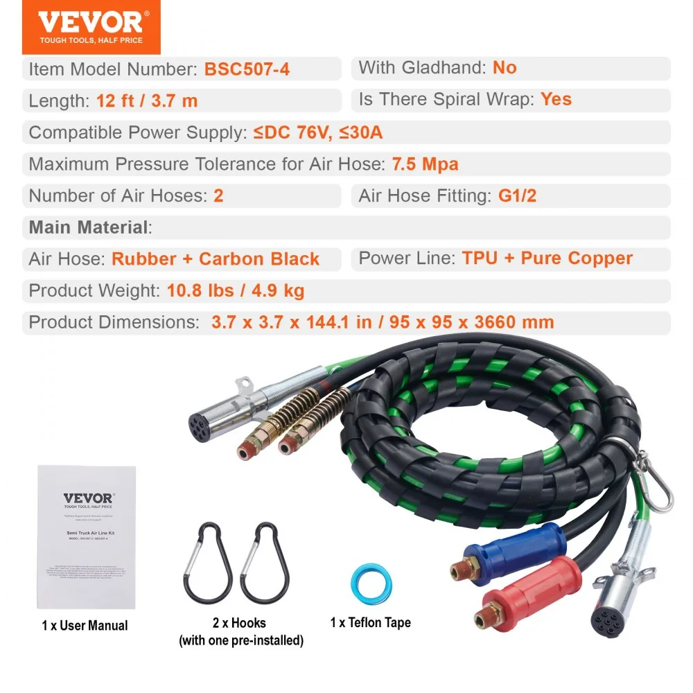 VEVOR 12FT Semi Truck Air Lines Kit 12 ft Without Gladhand product image 7